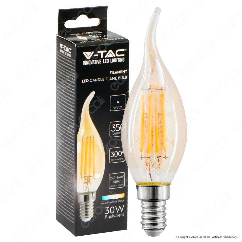 V-Tac VT-1949 Lampadina LED E14 4W Candle Flame Bulb C35