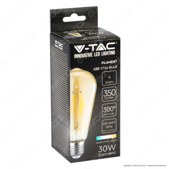 V-Tac VT-1964 Lampadina LED E27 4W Bulb ST64 Filament Vetro