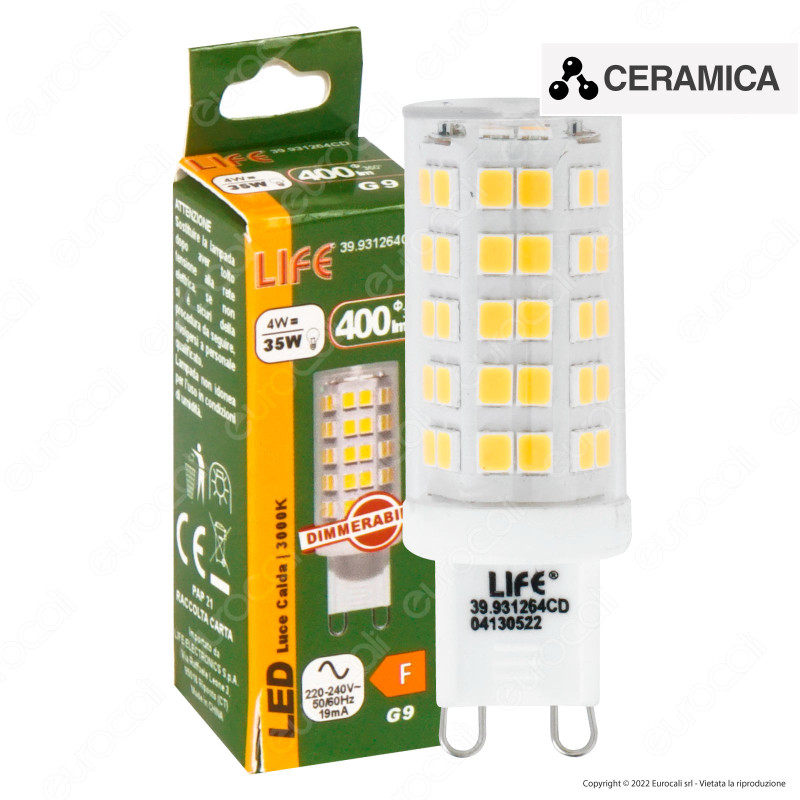 Life Lampadina LED G9 4W SMD Tubolare Trasparente Dimmerabile