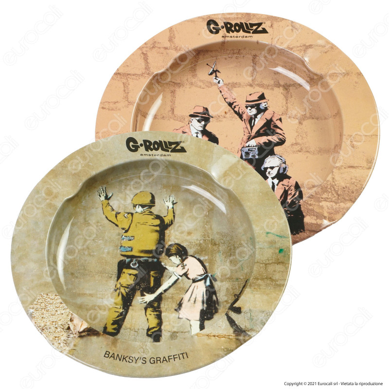 G-Rollz Amsterdam Posacenere Rotondo in Metallo con Fantasia Banksy's