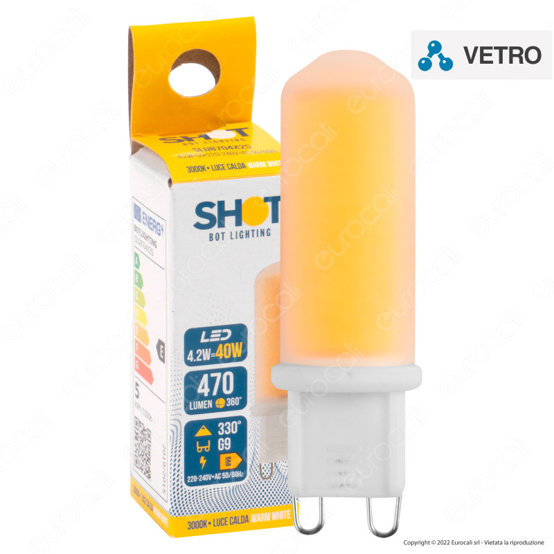 Bot Lighting Shot Lampadina LED G9 4.2W COB Tubolare in Vetro e