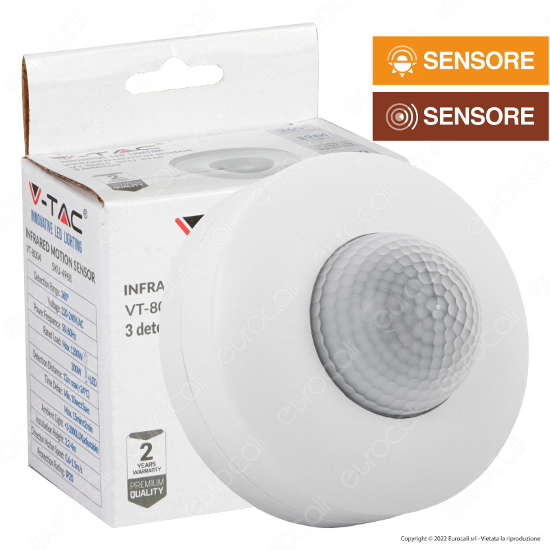 V-Tac VT-8004 Sensore PIR di Movimento e Crepuscolare ad Infrarossi