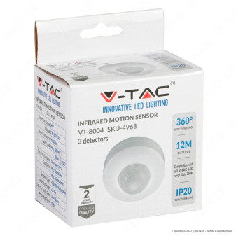 V-Tac VT-8004 Sensore PIR di Movimento e Crepuscolare ad Infrarossi