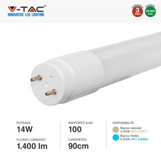 V-Tac VT-9077 Tubo LED SMD Nano Plastic T8 G13 14W Lampadina 90