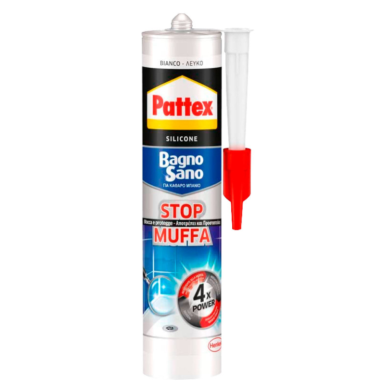 Pattex Bagno Sano Stop Muffa Silicone Bianco con Applicatore - Flacone da 300ml [TERMINATO]