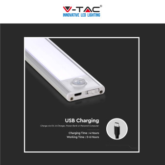 V-Tac VT-8141 Lampada LED da Armadio 1.5W SMD Ricaricabile Micro USB Sensore PIR di Movimento