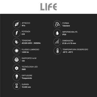 Life Lampadina LED SMD R7s L78 8W Tubolare - mod. 39.932208C30