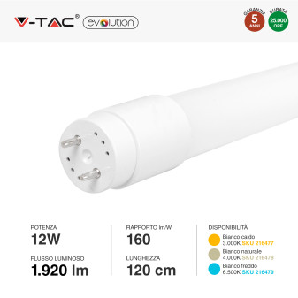 V-Tac Evolution VT-1612 Tubo LED SMD Nano Plastic T8 G13 12W