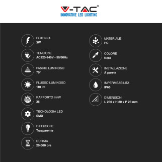 V-Tac VT-1162 Punto Luce LED SMD 3W Segnapasso Rettangolare a