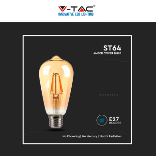V-Tac VT-1968 Lampadina LED E27 8W Bulb ST64 LED Filament Vetro