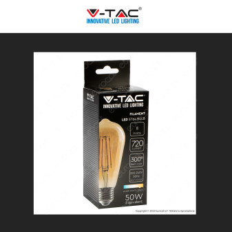 V-Tac VT-1968 Lampadina LED E27 8W Bulb ST64 LED Filament Vetro
