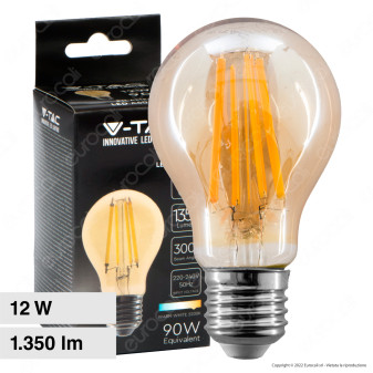 V-Tac VT-2123 Lampadina LED E27 12W Bulb A60 Goccia Filament