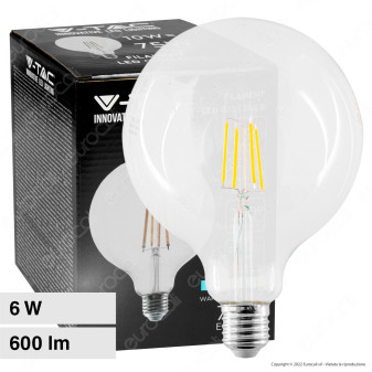 V-Tac VT-1983 Lampadina LED E27 6W Bulb G125 Globo Filament