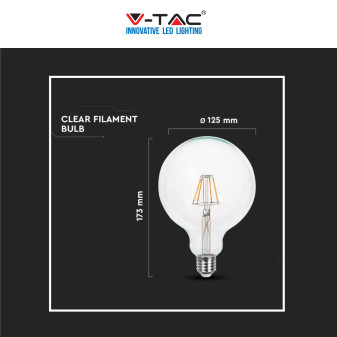 V-Tac VT-1983 Lampadina LED E27 6W Bulb G125 Globo Filament
