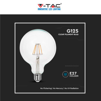 V-Tac VT-1983 Lampadina LED E27 6W Bulb G125 Globo Filament