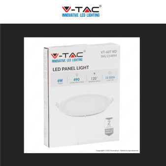 V-Tac VT-607-RD Pannello LED Rotondo 6W SMD da Incasso con