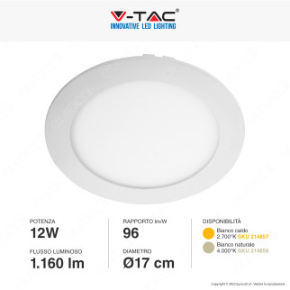 V-Tac VT-1207-RD Pannello LED Rotondo 12W SMD da Incasso con