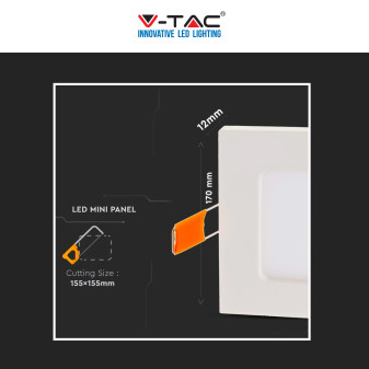 V-Tac VT-1207-SQ Pannello LED Quadrato 12W SMD da Incasso con