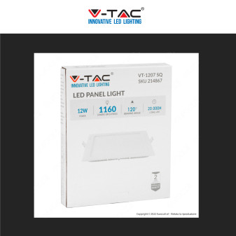 V-Tac VT-1207-SQ Pannello LED Quadrato 12W SMD da Incasso con