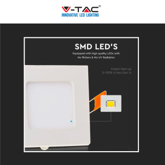 V-Tac VT-1207-SQ Pannello LED Quadrato 12W SMD da Incasso con