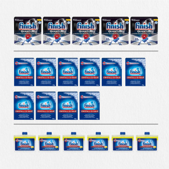 Finish Powerball Quantum Ultimate + Finish Cristalli di Sale + Finish Curalavastoviglie al Limone -