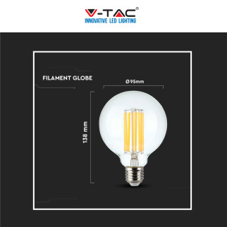 V-Tac VT-1993 Lampadina LED E27 6W Bulb G95 Globo Filament