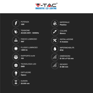V-Tac Gallery VT-8418 Plafoniera LED Rotonda 18W SMD Changing