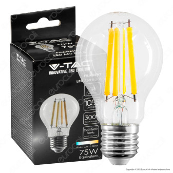 V-Tac VT-1981 Lampadina LED E27 10W Bulb A60 Goccia Filamento