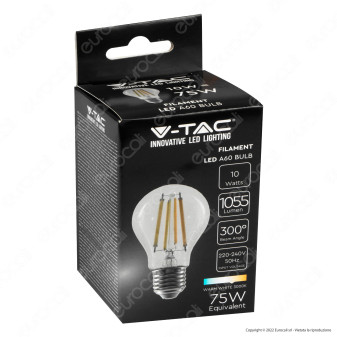 V-Tac VT-1981 Lampadina LED E27 10W Bulb A60 Goccia Filamento