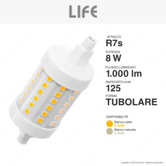 Life Lampadina LED SMD R7s L78 8W Tubolare - mod. 39.932208C30