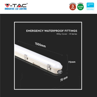 V-Tac VT-150148E Tubo LED Plafoniera 48W Lampadina Chip Samsung IP65 150cm con Batteria di