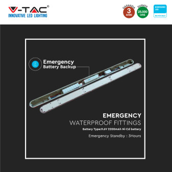 V-Tac VT-150148E Tubo LED Plafoniera 48W Lampadina Chip Samsung IP65 150cm con Batteria di