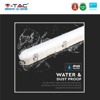 V-Tac VT-150148E Tubo LED Plafoniera 48W Lampadina Chip Samsung IP65 150cm con Batteria di