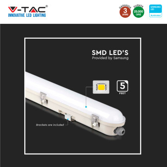 V-Tac VT-150148E Tubo LED Plafoniera 48W Lampadina Chip Samsung IP65 150cm con Batteria di