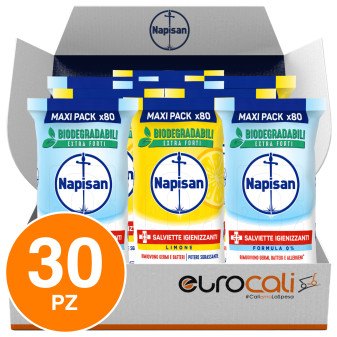 Napisan Salviette Igienizzanti Biodegradabili Extra Forti Sgrassanti Limone + Formula 0% Senza