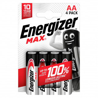 Energizer Max LR6 Stilo AA Mignon 1.5V Pile Alcaline - Blister da 4 Batterie
