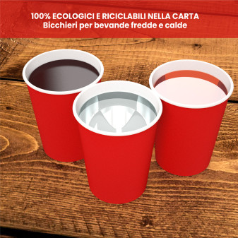 Bicchieri in Carta Riciclabile Colore Rosso da 200ml - Confezione da 25 Bicchieri