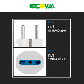 Ecova Adattatore Singolo Spina Standard Franco/Tedesco Schuko Presa Bipasso 10/16A 2P+T Colore