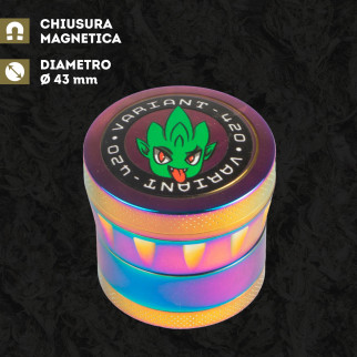 Grinder Tritatabacco 4 Parti in Metallo Variant-420 Colore Rainbow con Rilievi ed Incisioni