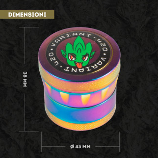 Grinder Tritatabacco 4 Parti in Metallo Variant-420 Colore Rainbow con Rilievi ed Incisioni