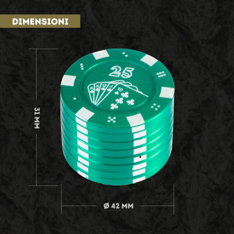 Grinder Tritatabacco 3 Parti in Metallo Poker Chips Colore Nero Rosso o Verde