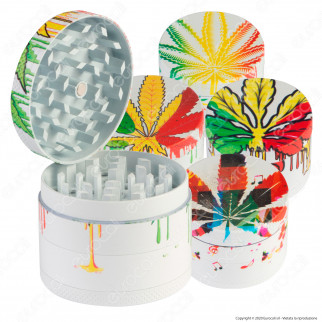 Champ High Grinder Tritatabacco 4 Parti in Metallo White Leaf Colore Bianco