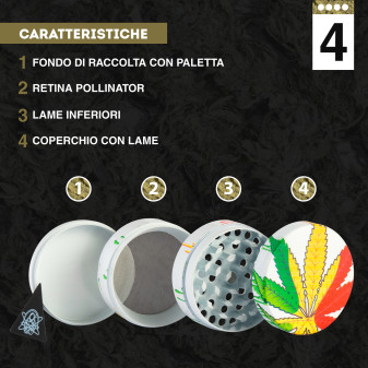 Champ High Grinder Tritatabacco 4 Parti in Metallo White Leaf Colore Bianco