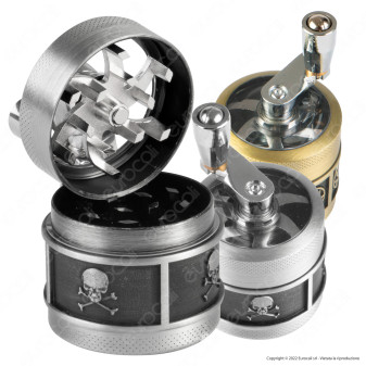 Champ High Grinder Tritatabacco 3 Parti in Metallo Skull and Leaf con Manovella e Coperchio