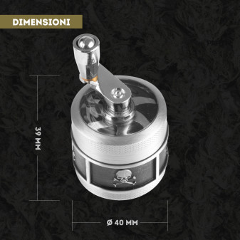 Champ High Grinder Tritatabacco 3 Parti in Metallo Skull and Leaf con Manovella e Coperchio