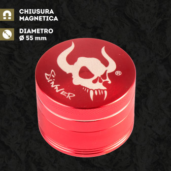 Grinder Tritatabacco 4 Parti in Metallo Sinner Colore Rosso