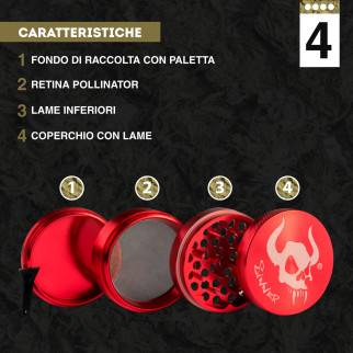 Grinder Tritatabacco 4 Parti in Metallo Sinner Colore Rosso