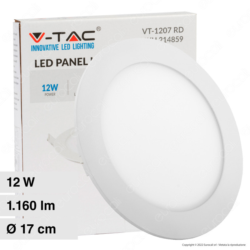 V-Tac VT-1207-RD Pannello LED Rotondo 12W SMD da Incasso con