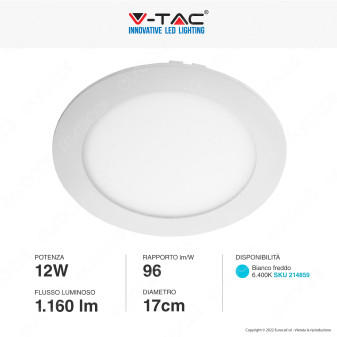 V-Tac VT-1207-RD Pannello LED Rotondo 12W SMD da Incasso con