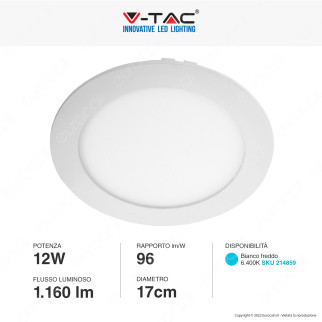 V-Tac VT-1207-RD Pannello LED Rotondo 12W SMD da Incasso con